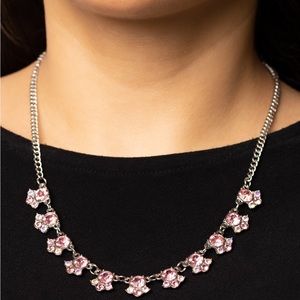 NEW Formal Pink & Iridescent Diamond Rhinestone Necklace & Earrings Jewelry